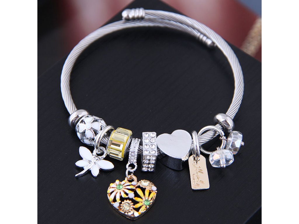 Náramek Ximena Love žlutý - Náramek s přívěsky