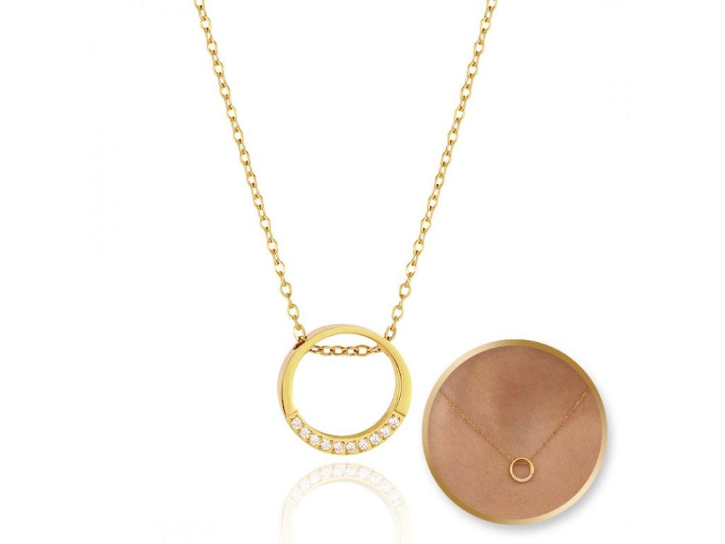 Náhrdelník z ušlechtilého kovu pozlacený 14k zlatem, elegantní, KRUH zirkony NST2150